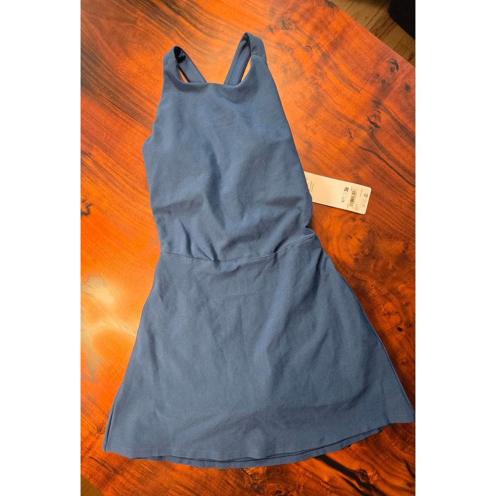 Alo Yoga Alosoft Backspin Dress Steel Blue Active Tennis Golf Mini Dress